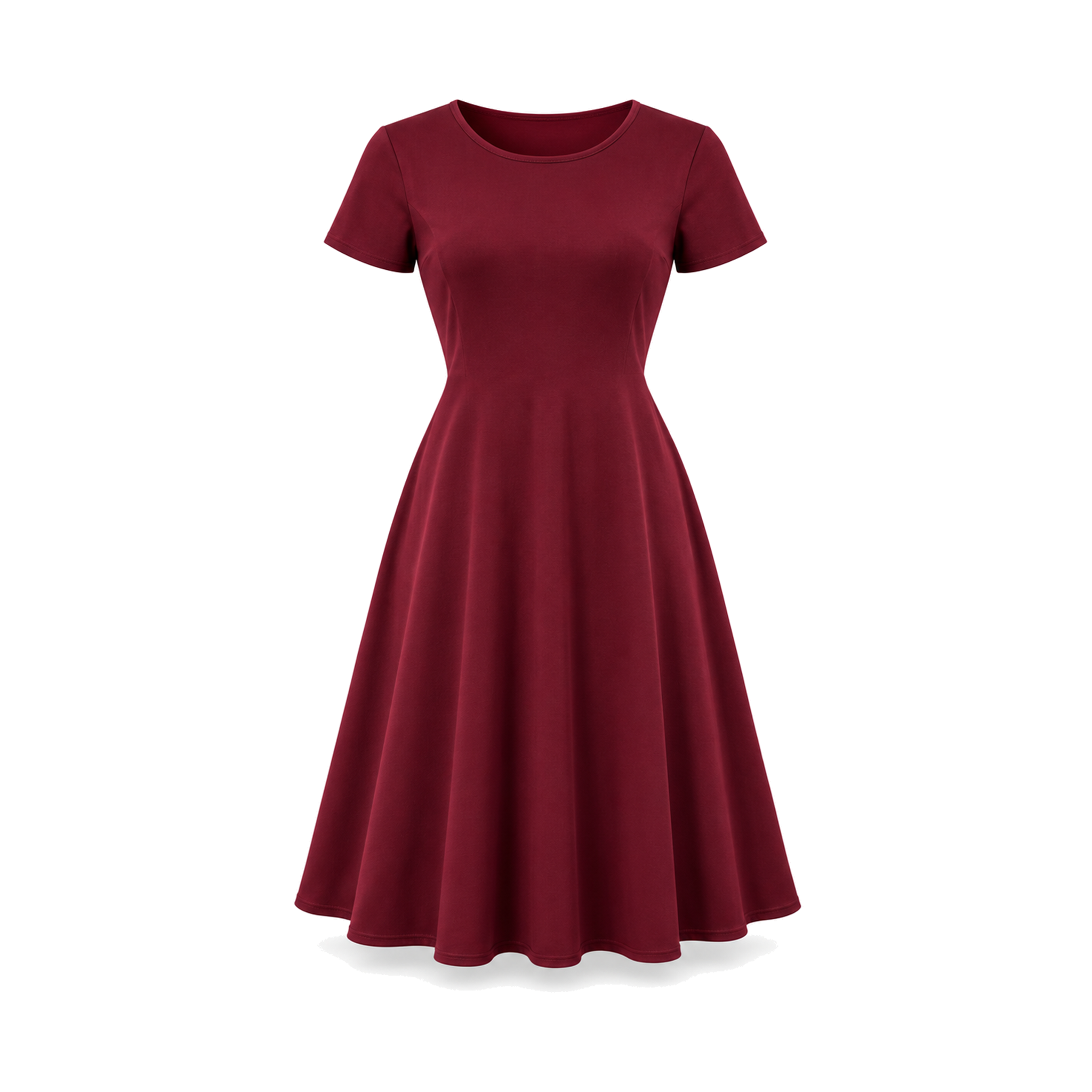 Polyester Blend A-Line Dress - Burgundy