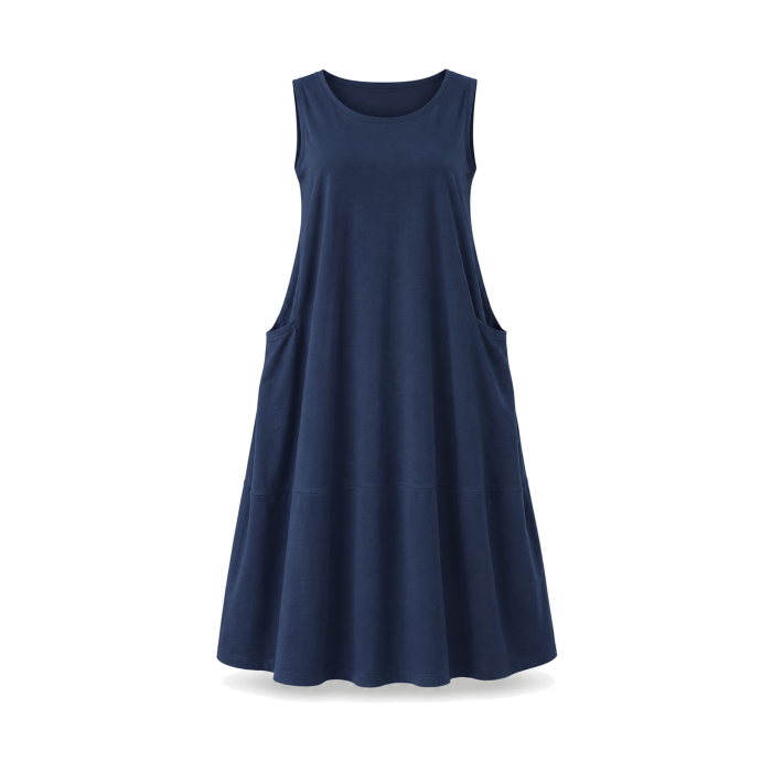 Cotton Blend Relaxed Dress - Navy